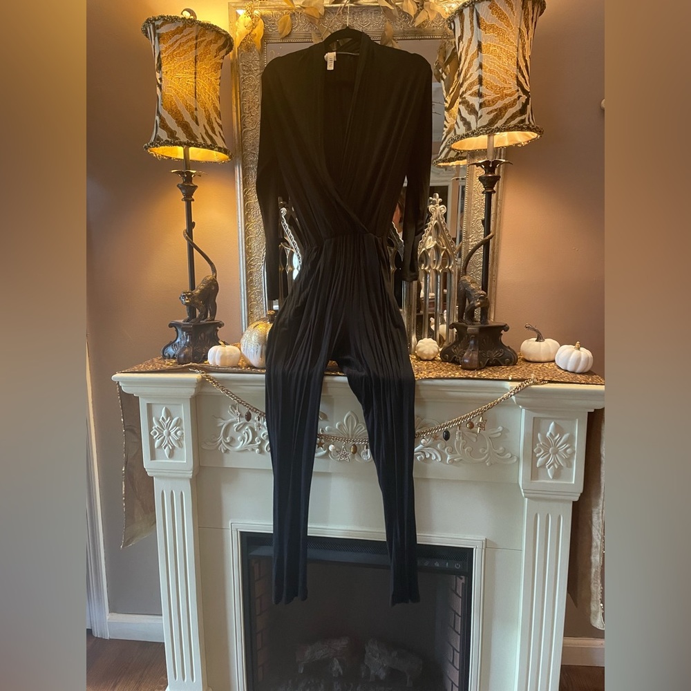 Jolie black long sleeve plunge jumpsuit